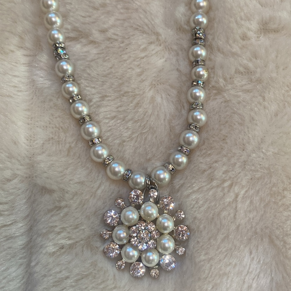 Pamela Reece Originals-Vintage pendant on “pearl&diamond” necklace & earring set